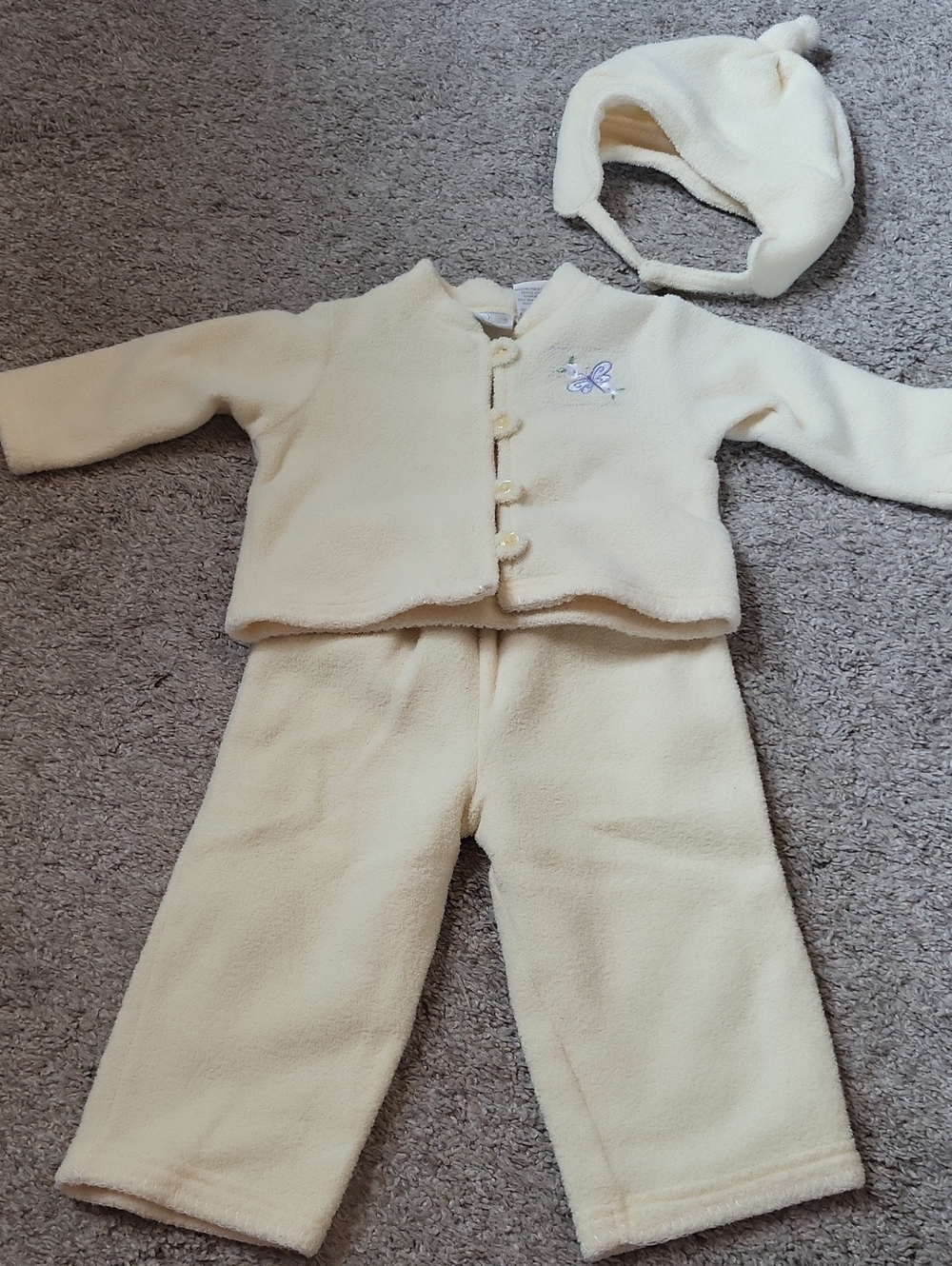Vintage 90's Peek-a-Babe 3 Piece Yellow Fleece Matching Set with Hat